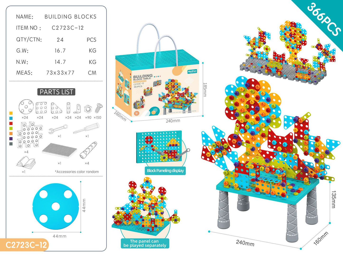 DIY Screw Assembly Building Blocks Set for Kids Ages 3-6 – Creative Educational Toy with Wrench and Screwdriver, Perfect for Parent-Child Interaction and Fine Motor Skills Development (366PCS)