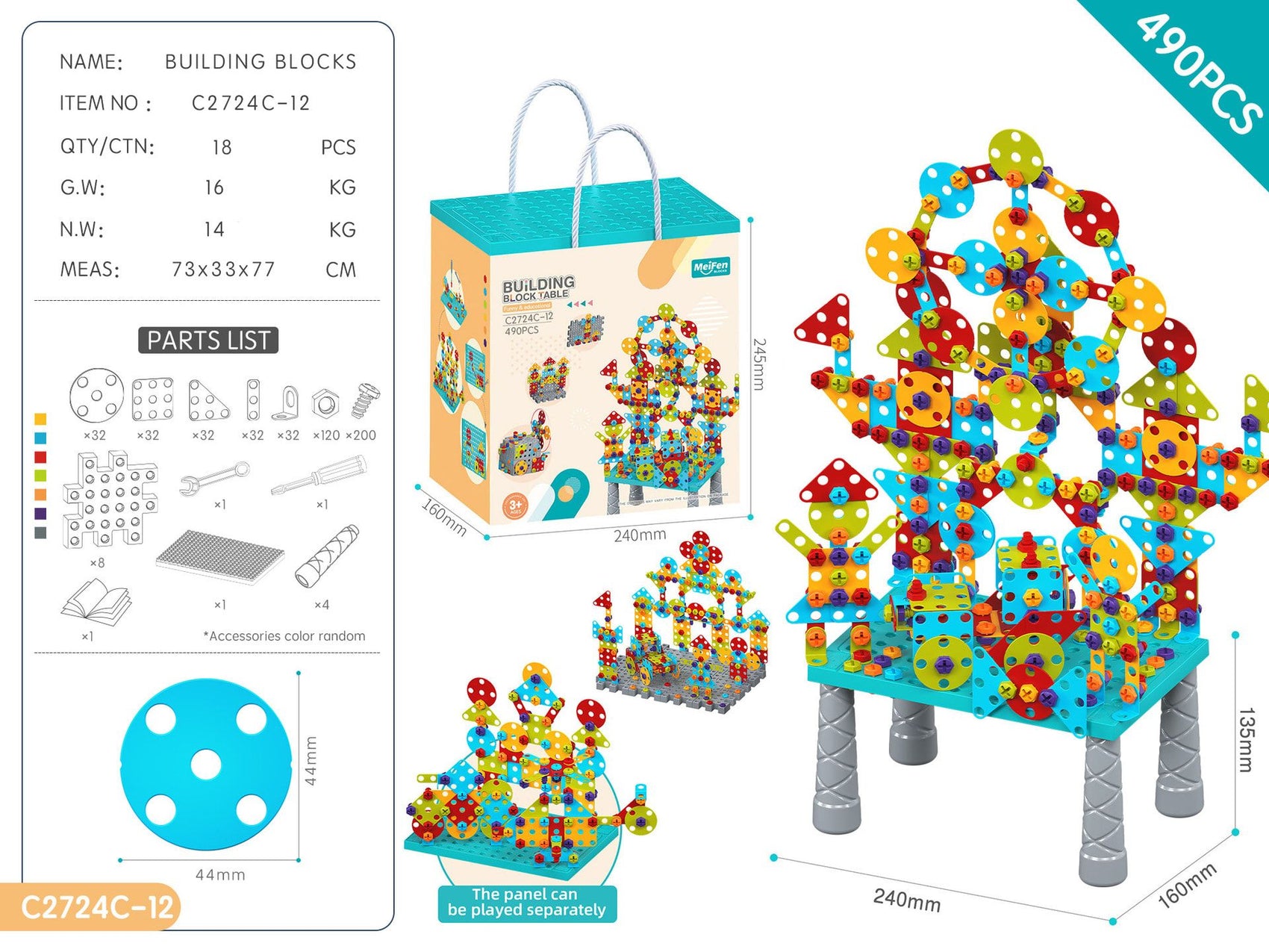 DIY Screw Assembly Building Blocks Set for Kids Ages 3-6 – Creative Educational Toy with Wrench and Screwdriver, Perfect for Parent-Child Interaction and Fine Motor Skills Development (490PCS)