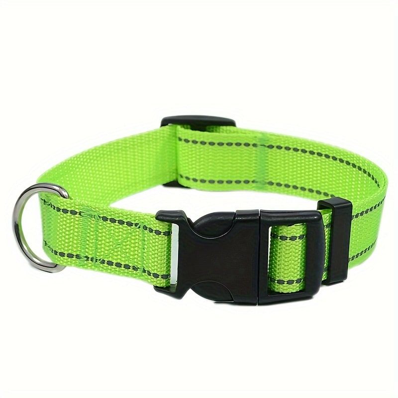 Reflective Dog Collar with Adjustable Nylon Webbing – Safe & Visible Pet Gear for Walks, Outdoor Adventures, and Nighttime Visibility (L, Green)
