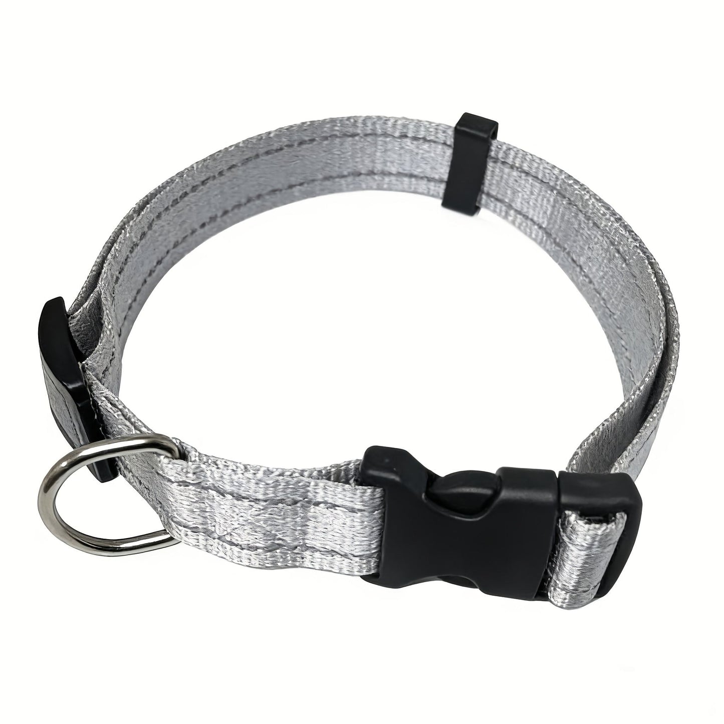 Reflective Dog Collar with Adjustable Nylon Webbing – Safe & Visible Pet Gear for Walks, Outdoor Adventures, and Nighttime Visibility (L, Grey)