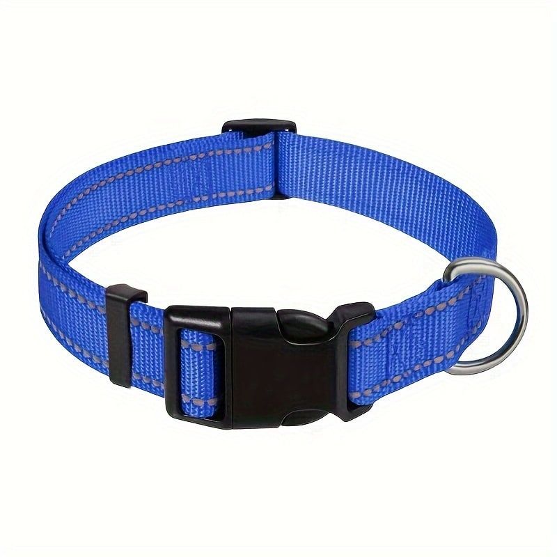 Reflective Dog Collar with Adjustable Nylon Webbing – Safe & Visible Pet Gear for Walks, Outdoor Adventures, and Nighttime Visibility (L, Navy)