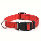Reflective Dog Collar with Adjustable Nylon Webbing – Safe & Visible Pet Gear for Walks, Outdoor Adventures, and Nighttime Visibility (L, Red)