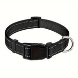 Reflective Dog Collar with Adjustable Nylon Webbing – Safe & Visible Pet Gear for Walks, Outdoor Adventures, and Nighttime Visibility (S, Black)