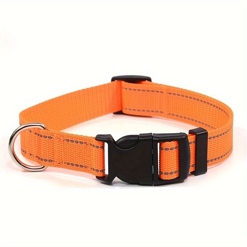 Reflective Dog Collar with Adjustable Nylon Webbing – Safe & Visible Pet Gear for Walks, Outdoor Adventures, and Nighttime Visibility (S, Orange)