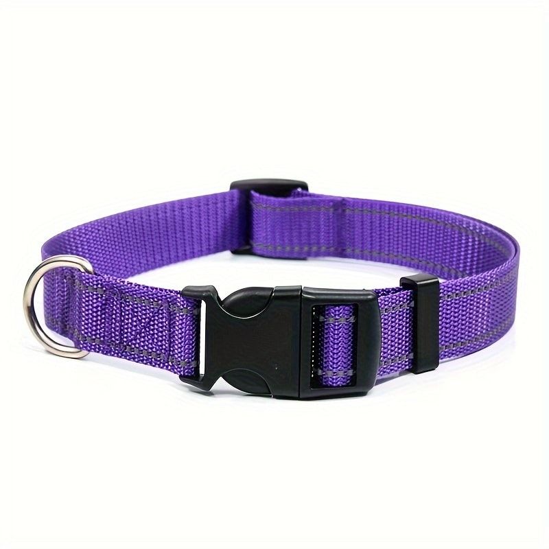 Reflective Dog Collar with Adjustable Nylon Webbing – Safe & Visible Pet Gear for Walks, Outdoor Adventures, and Nighttime Visibility (S, Purple)