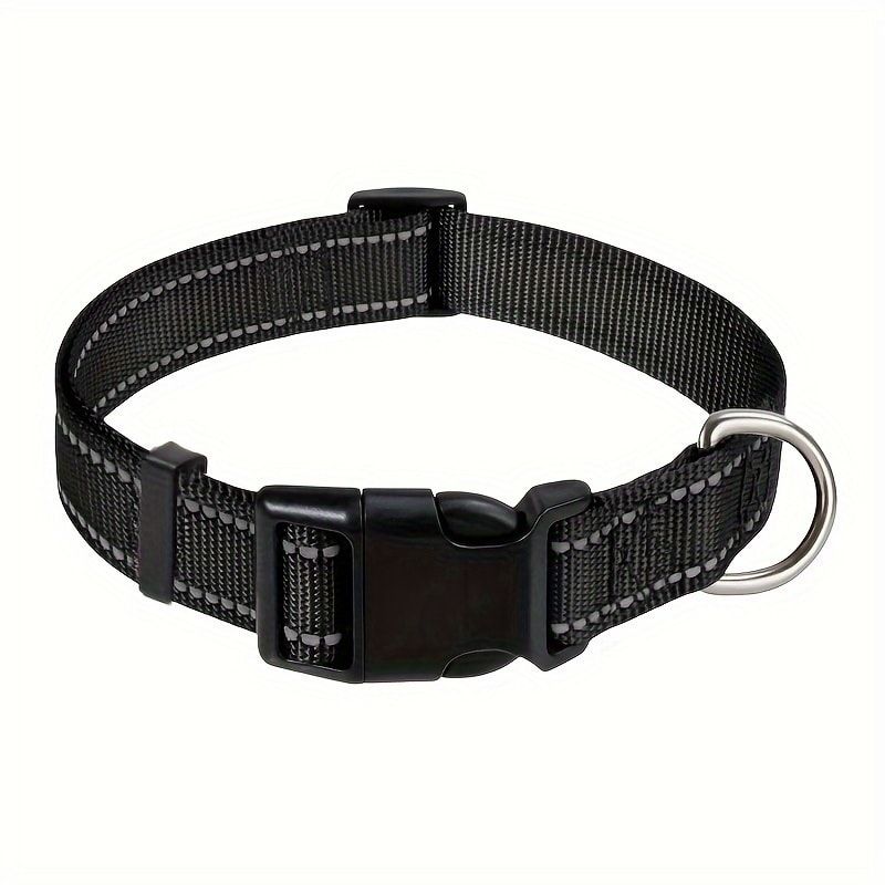 Reflective Dog Collar with Adjustable Nylon Webbing – Safe & Visible Pet Gear for Walks, Outdoor Adventures, and Nighttime Visibility (XS, Black)