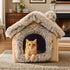 Plush Pet House with Detachable Cushion – Cozy, Warm, and Stylish Indoor Cat or Small Dog Bed – Soft Faux Fur Hideaway with Doorway – Perfect for Year-Round Comfort and Relaxation (M, Brown)