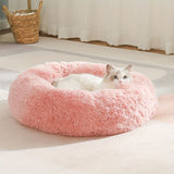 Plush Pet Nest Soft Donut Cat Bed – Cozy Round Couch for Cats and Small Dogs, Comfortable Sleeping Spot for Warmth and Deep Sleep, Suitable for Indoor Home Use (L, Pink)