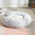 Plush Pet Nest Soft Donut Cat Bed – Cozy Round Couch for Cats and Small Dogs, Comfortable Sleeping Spot for Warmth and Deep Sleep, Suitable for Indoor Home Use (L, White)