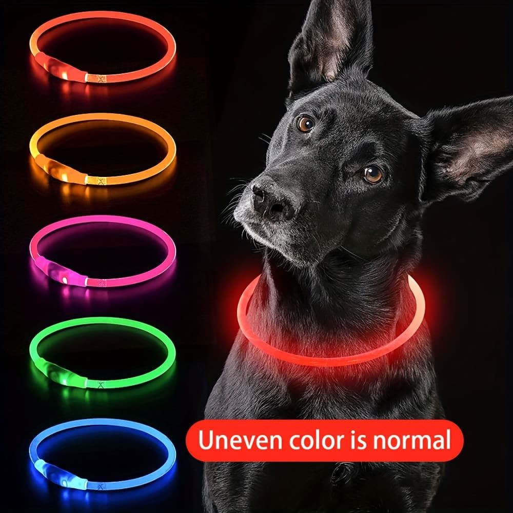USB Rechargeable LED Glow Pet Collar, Soft Silicone Night Safety Dog & Cat Collar with 6 Colors, 3 Modes, Adjustable Length for Small, Medium, Large Pets, Ideal for Evening Walks and Outdoor Visibility (L, Red)