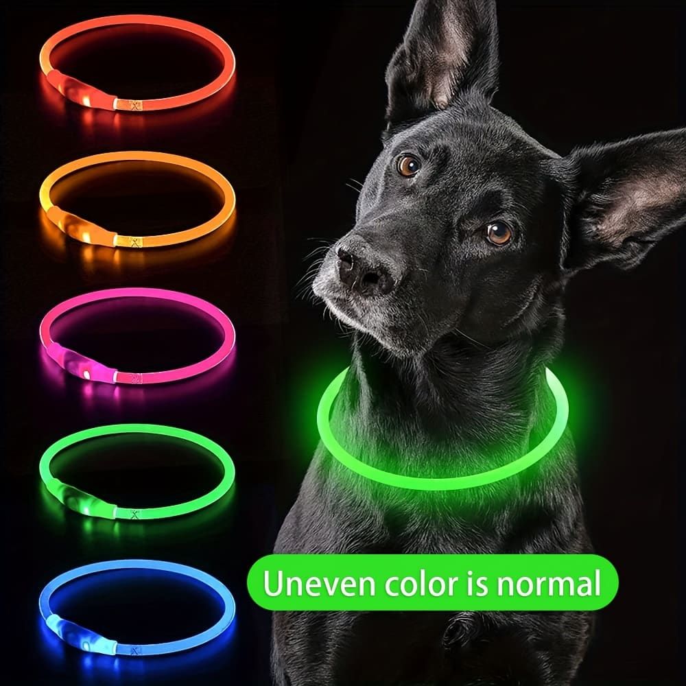 USB Rechargeable LED Glow Pet Collar, Soft Silicone Night Safety Dog & Cat Collar with 6 Colors, 3 Modes, Adjustable Length for Small, Medium, Large Pets, Ideal for Evening Walks and Outdoor Visibility (M, Green)