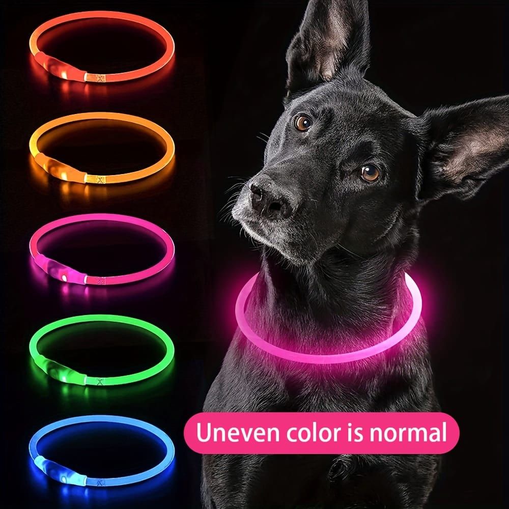 USB Rechargeable LED Glow Pet Collar, Soft Silicone Night Safety Dog & Cat Collar with 6 Colors, 3 Modes, Adjustable Length for Small, Medium, Large Pets, Ideal for Evening Walks and Outdoor Visibility (S, Purple)