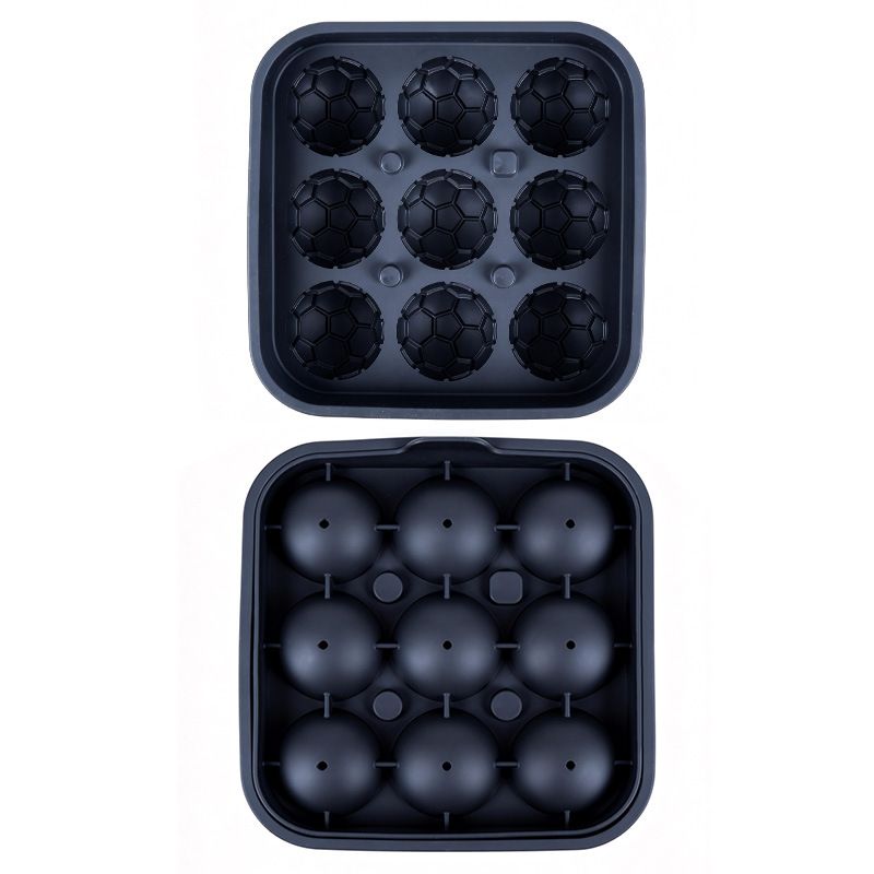 Create Soccer Ball Ice Cubes & Treats with This 9-Cavity Silicone Mold – Perfect for Chilling Drinks, Cocktails, or Baking Chocolate Desserts with a Fun 3D Sports Theme (Black)