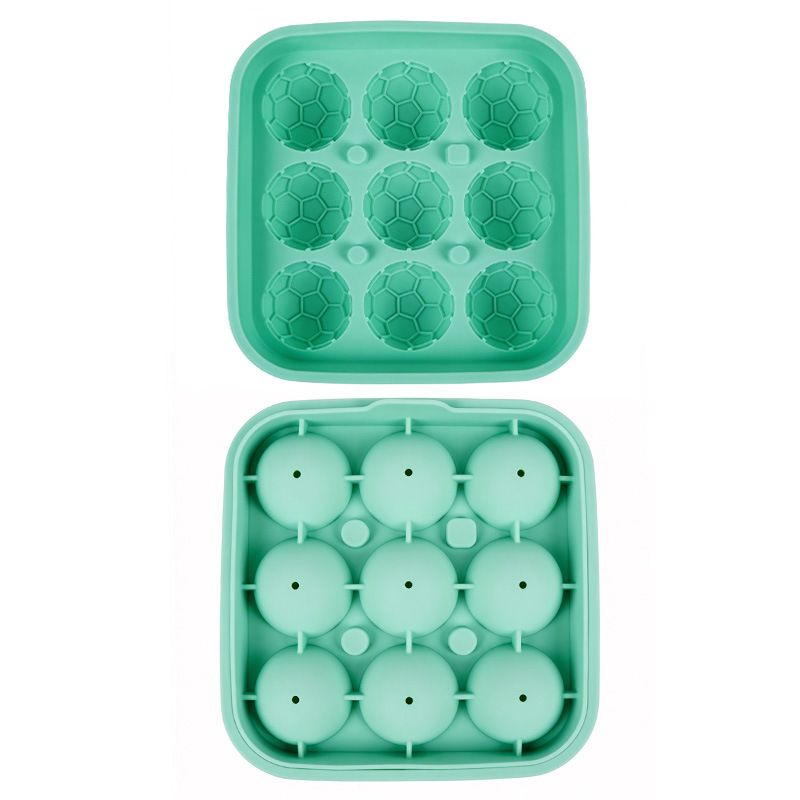 Create Soccer Ball Ice Cubes & Treats with This 9-Cavity Silicone Mold – Perfect for Chilling Drinks, Cocktails, or Baking Chocolate Desserts with a Fun 3D Sports Theme (Green)