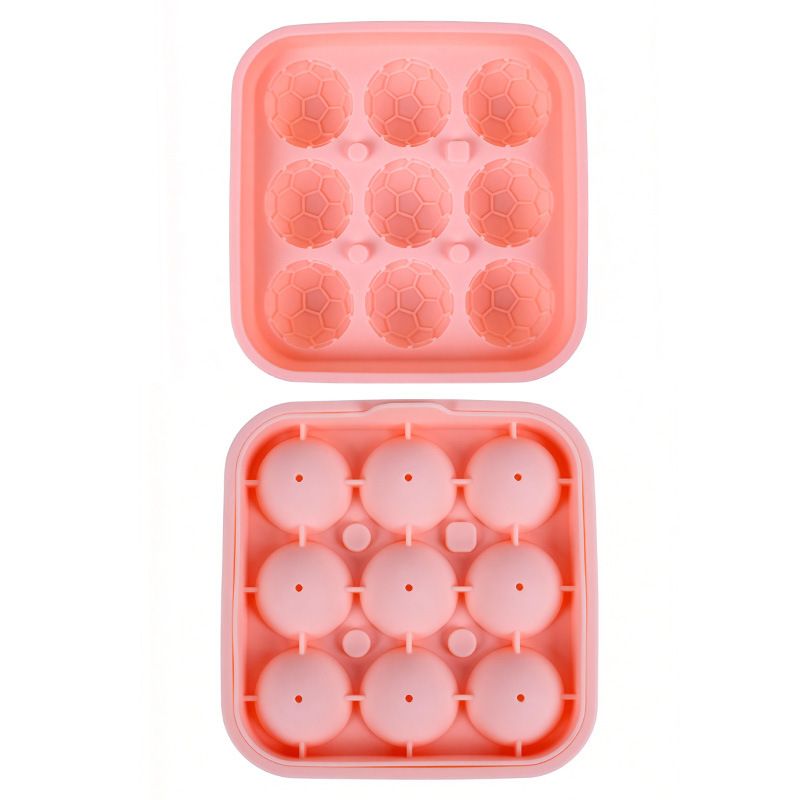 Create Soccer Ball Ice Cubes & Treats with This 9-Cavity Silicone Mold – Perfect for Chilling Drinks, Cocktails, or Baking Chocolate Desserts with a Fun 3D Sports Theme (Pink)