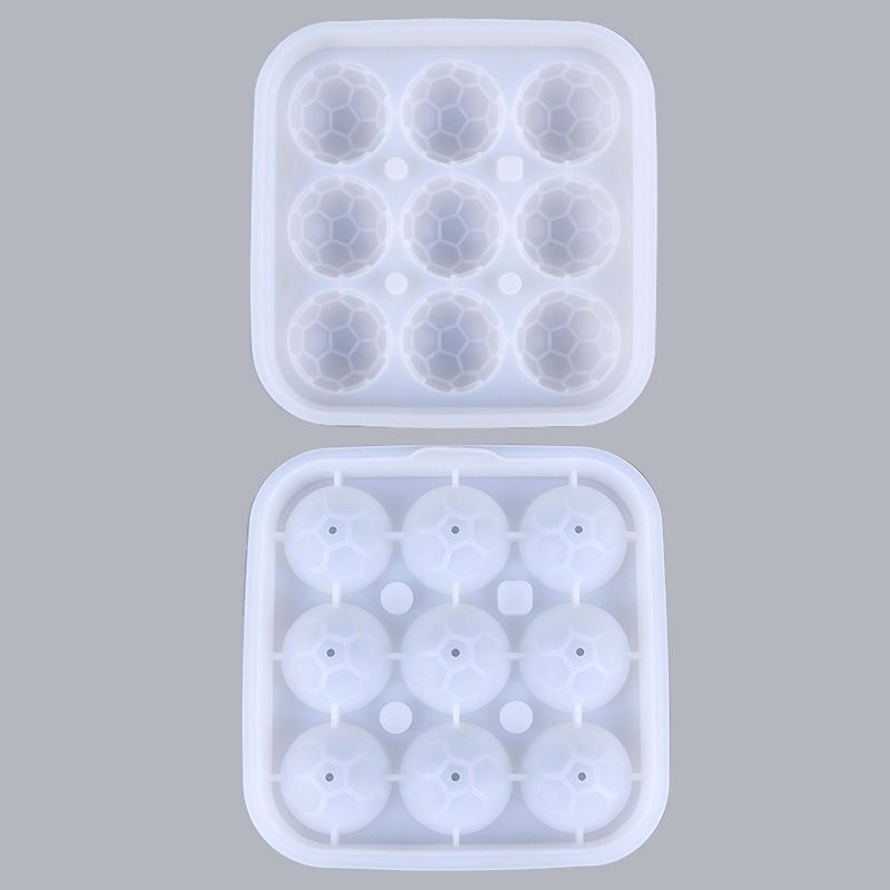 Create Soccer Ball Ice Cubes & Treats with This 9-Cavity Silicone Mold – Perfect for Chilling Drinks, Cocktails, or Baking Chocolate Desserts with a Fun 3D Sports Theme (White)