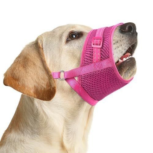 Soft Breathable Mesh Dog Muzzle for Small Medium Large Dogs, Adjustable Anti-Biting Barking Chewing Muzzle for Walking, Training, and Grooming (S, Pink)
