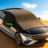 All-Season Car Front Cover Shield for Sedans – Windproof, Snowproof & Sunproof Protection with Magnetic Fixation, Full Coverage for Windshield, Side Windows, and Hood, Ideal for Outdoor Parking (Green2)