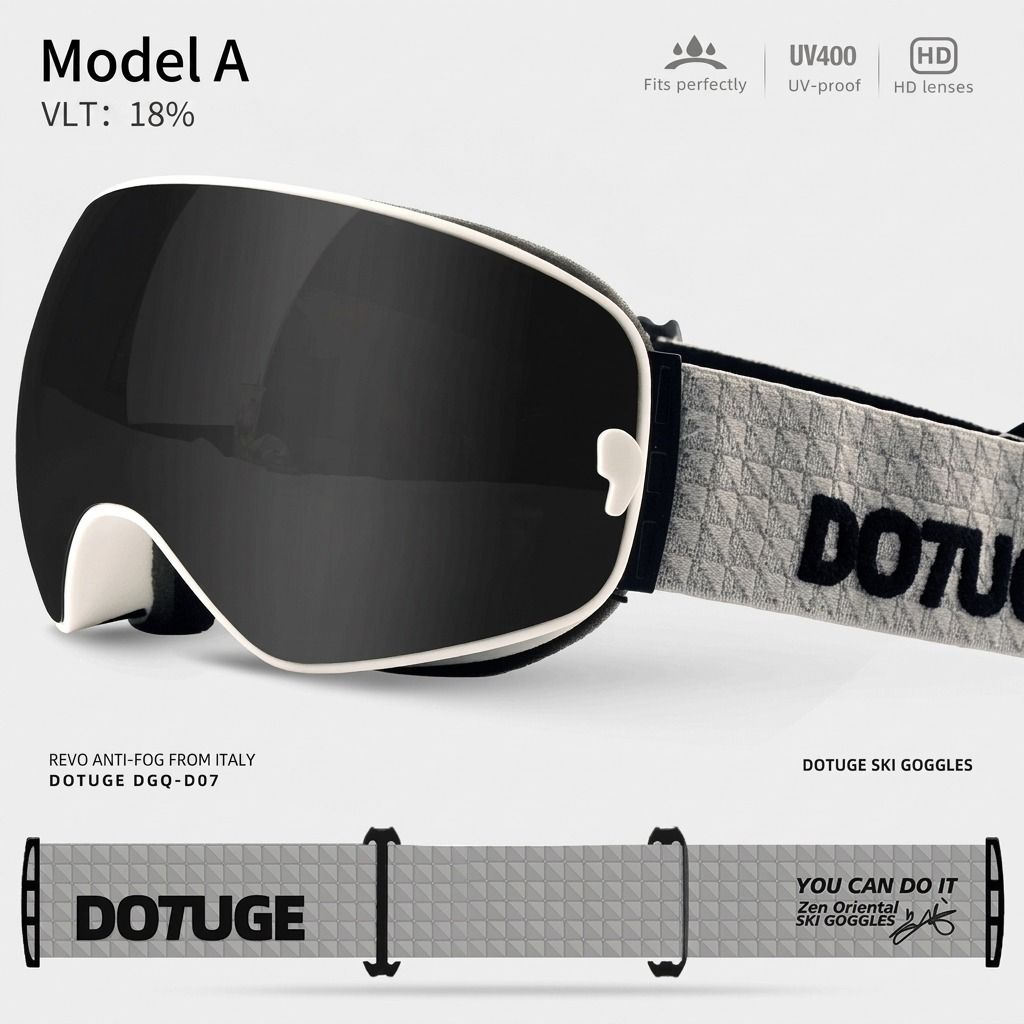 DOTUGE DGQ-D07 Magnetic Flip Ski Goggles with REVO Coated Dual-Layer Anti-Fog Spherical Lens, UV400 Protection, OTG Design, and Wide Field of View for Snow Sports (A)