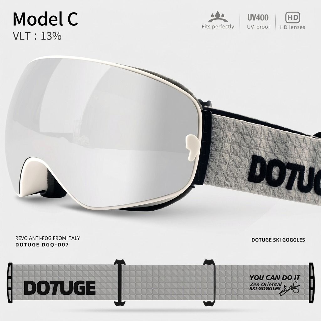 DOTUGE DGQ-D07 Magnetic Flip Ski Goggles with REVO Coated Dual-Layer Anti-Fog Spherical Lens, UV400 Protection, OTG Design, and Wide Field of View for Snow Sports (C)