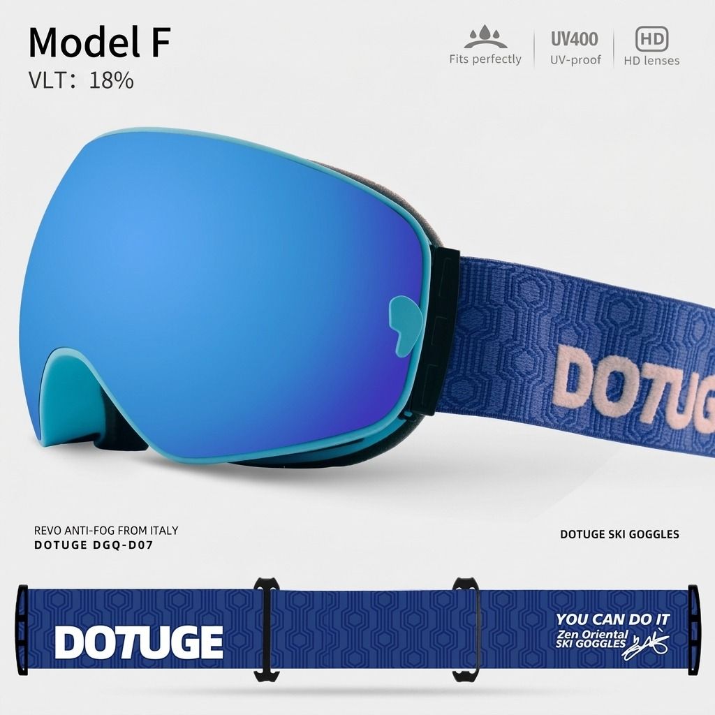 DOTUGE DGQ-D07 Magnetic Flip Ski Goggles with REVO Coated Dual-Layer Anti-Fog Spherical Lens, UV400 Protection, OTG Design, and Wide Field of View for Snow Sports (F)