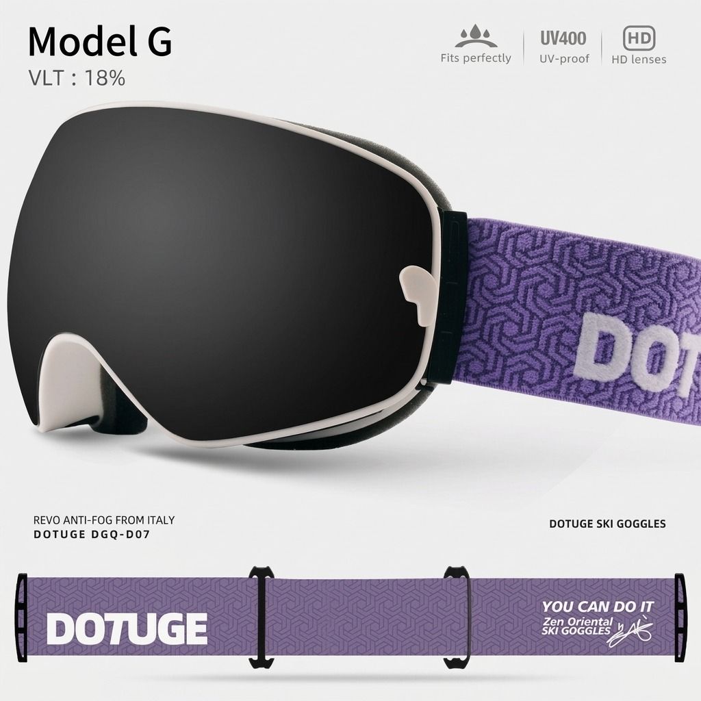 DOTUGE DGQ-D07 Magnetic Flip Ski Goggles with REVO Coated Dual-Layer Anti-Fog Spherical Lens, UV400 Protection, OTG Design, and Wide Field of View for Snow Sports (G)