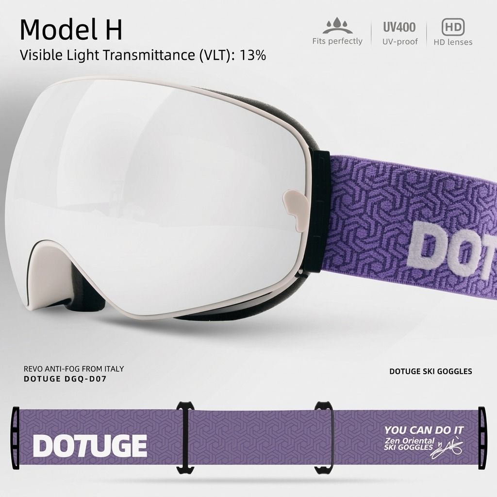 DOTUGE DGQ-D07 Magnetic Flip Ski Goggles with REVO Coated Dual-Layer Anti-Fog Spherical Lens, UV400 Protection, OTG Design, and Wide Field of View for Snow Sports (H)