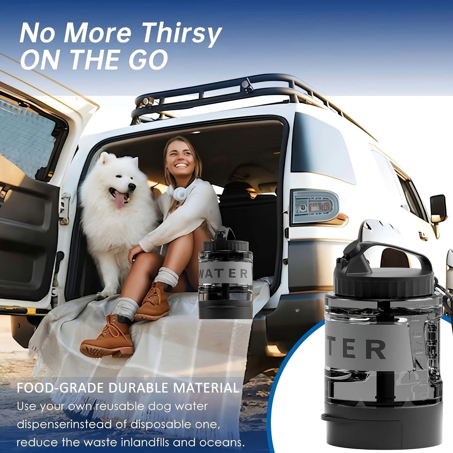 Portable Pet Water Bottle with Built-in Bowl – Leak-Proof, Large Capacity 77oz for Camping, Hiking, and Dog Park Adventures – Ideal for Small to Medium Breeds, Easy to Carry Outdoor Dog Travel Dispenser (Black)
