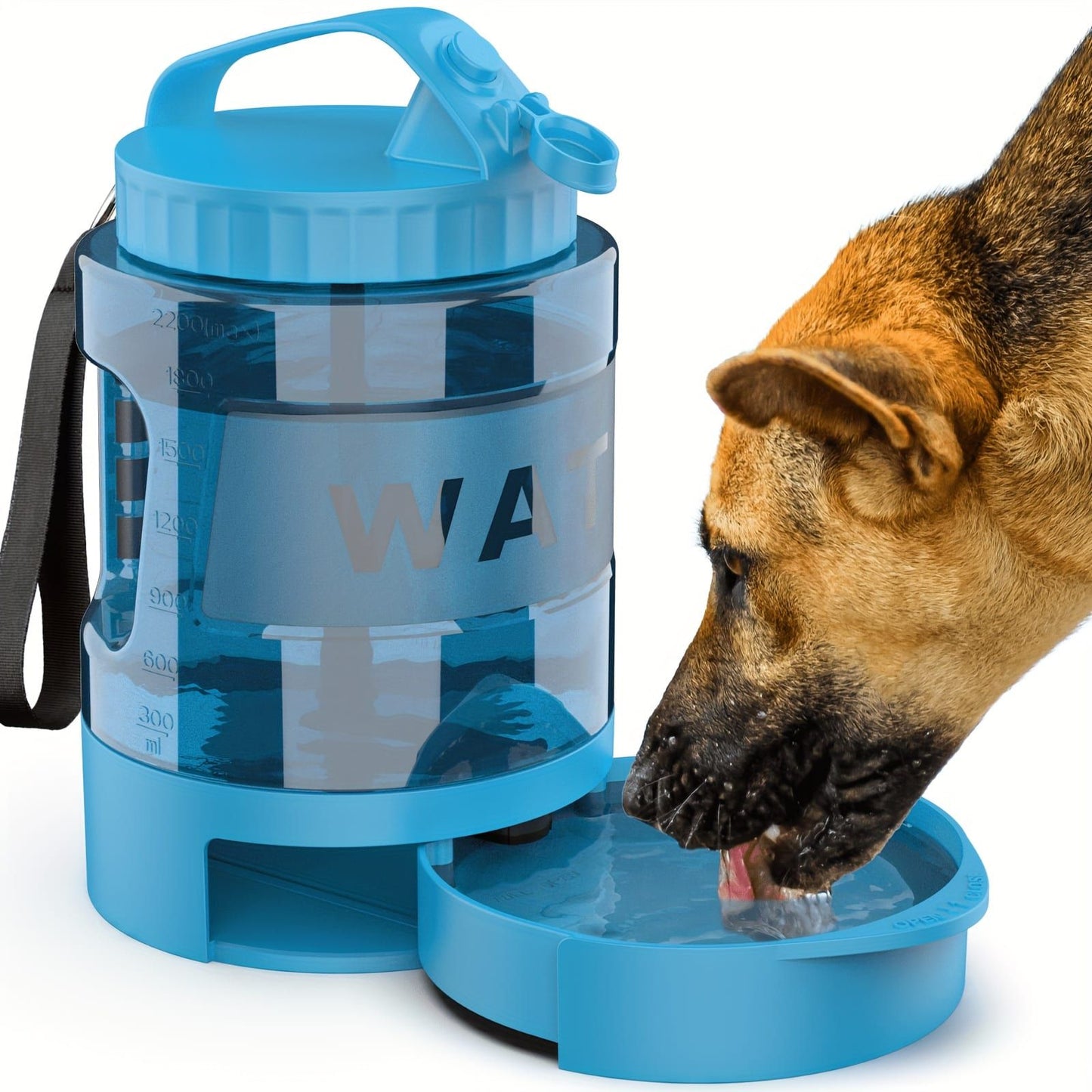 Portable Pet Water Bottle with Built-in Bowl – Leak-Proof, Large Capacity 77oz for Camping, Hiking, and Dog Park Adventures – Ideal for Small to Medium Breeds, Easy to Carry Outdoor Dog Travel Dispenser (Blue)
