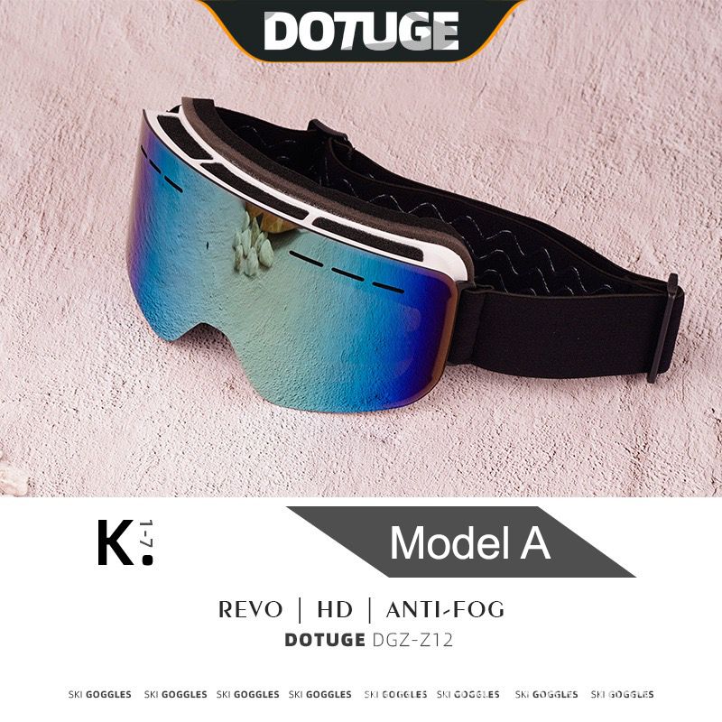 DOTUGE DGZ-Z12 Ski Goggles with REVO Coating, Anti-Fog, HD Dual-Layer PC Lens, TPU Frame, Impact-Resistant Sponge, Adjustable Strap, Large Field Cylindrical Design, Compatible with Prescription Glasses, Ideal for Snow Sports, Skiing, Snowboarding, and Mou