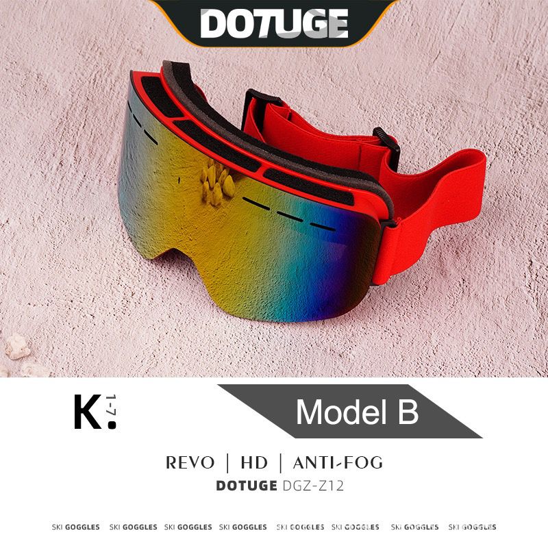 DOTUGE DGZ-Z12 Ski Goggles with REVO Coating, Anti-Fog, HD Dual-Layer PC Lens, TPU Frame, Impact-Resistant Sponge, Adjustable Strap, Large Field Cylindrical Design, Compatible with Prescription Glasses, Ideal for Snow Sports, Skiing, Snowboarding, and Mou