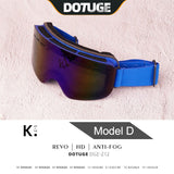 DOTUGE DGZ-Z12 Ski Goggles with REVO Coating, Anti-Fog, HD Dual-Layer PC Lens, TPU Frame, Impact-Resistant Sponge, Adjustable Strap, Large Field Cylindrical Design, Compatible with Prescription Glasses, Ideal for Snow Sports, Skiing, Snowboarding, and Mou