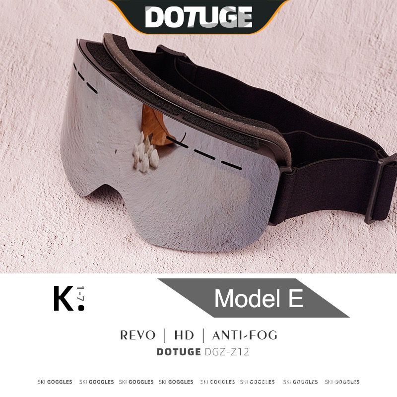 DOTUGE DGZ-Z12 Ski Goggles with REVO Coating, Anti-Fog, HD Dual-Layer PC Lens, TPU Frame, Impact-Resistant Sponge, Adjustable Strap, Large Field Cylindrical Design, Compatible with Prescription Glasses, Ideal for Snow Sports, Skiing, Snowboarding, and Mou