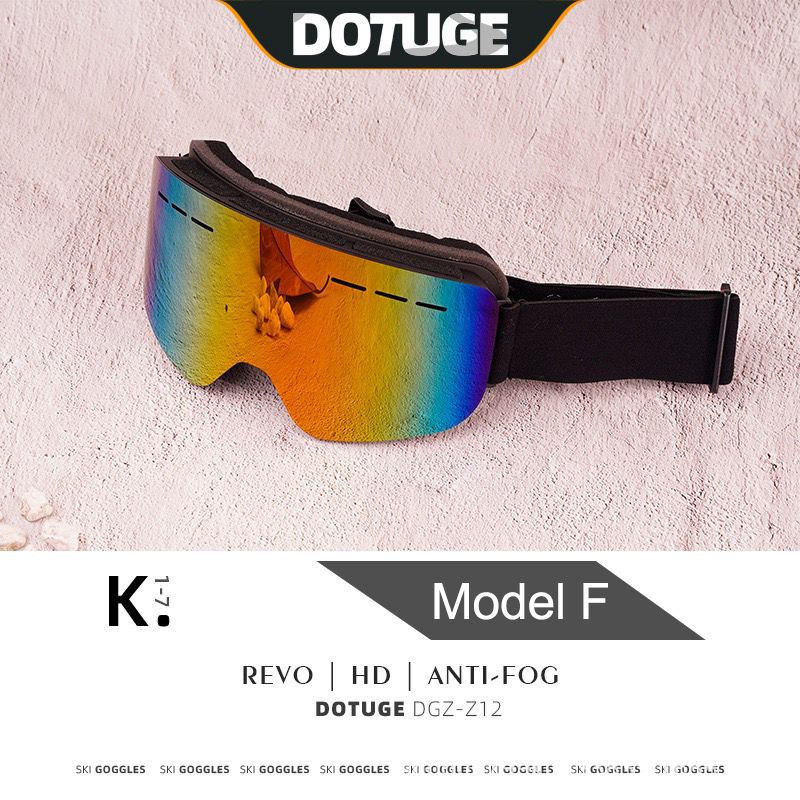 DOTUGE DGZ-Z12 Ski Goggles with REVO Coating, Anti-Fog, HD Dual-Layer PC Lens, TPU Frame, Impact-Resistant Sponge, Adjustable Strap, Large Field Cylindrical Design, Compatible with Prescription Glasses, Ideal for Snow Sports, Skiing, Snowboarding, and Mou
