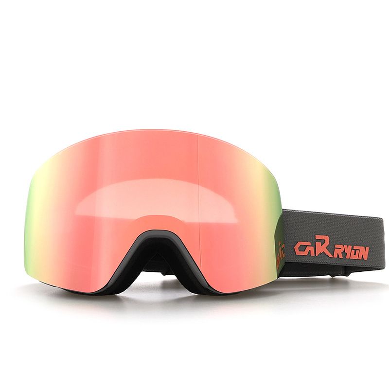 Cylindrical Snow Goggles with Anti-Fog Dual-Layer PC Lens, Impact-Resistant TPU Frame, and Adjustable Silicone-Grip Strap for Skiing, Snowboarding, and Mountaineering in Sunny Conditions (Pink)