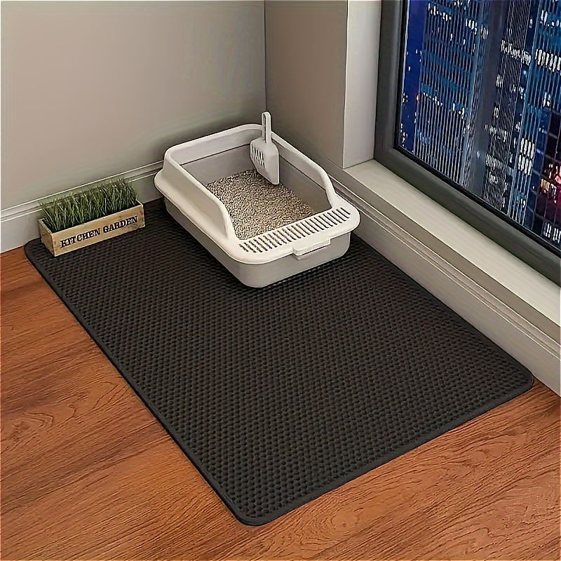 Double-Layer Honeycomb Cat Litter Mat – Waterproof, Slip-Resistant, Leak-Proof, and Easy-Clean Pet Mat for Litter Box Area, Odor-Free and Durable with 6 Vibrant Colors Available (L, Black)