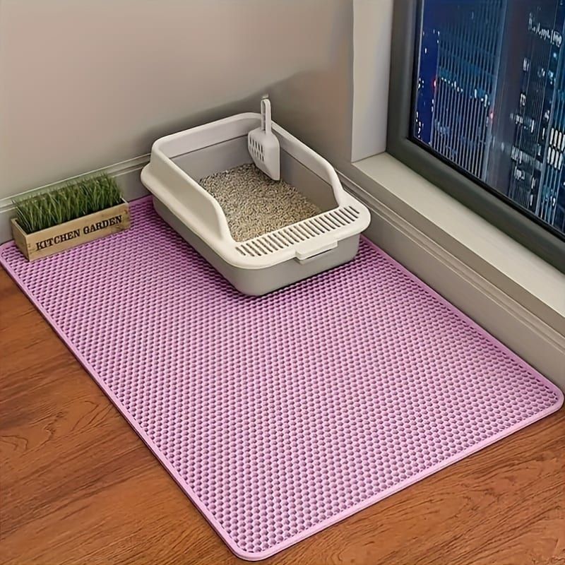 Double-Layer Honeycomb Cat Litter Mat – Waterproof, Slip-Resistant, Leak-Proof, and Easy-Clean Pet Mat for Litter Box Area, Odor-Free and Durable with 6 Vibrant Colors Available (L, Pink)