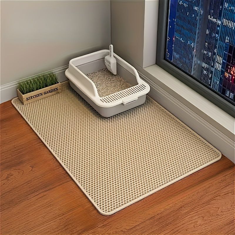 Double-Layer Honeycomb Cat Litter Mat – Waterproof, Slip-Resistant, Leak-Proof, and Easy-Clean Pet Mat for Litter Box Area, Odor-Free and Durable with 6 Vibrant Colors Available (XL, Beige)