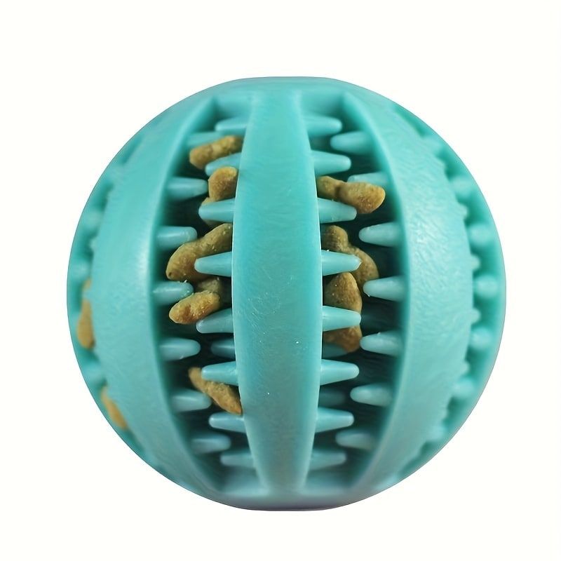 Interactive Dog Chew Toy for Small Breeds - Durable Rubber Treat Dispensing Ball for Dental Cleaning, Slow Feeding, and Fun Playtime with Your Furry Friend (7cm, Cyan)