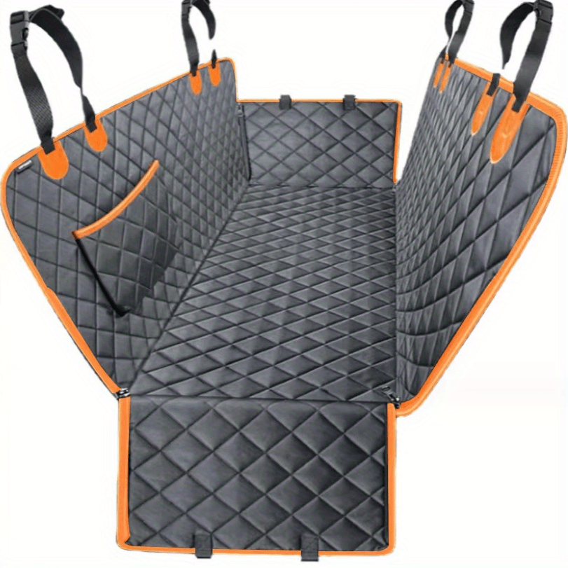 100% Waterproof Pet Car Seat Cover Hammock – Heavy-Duty 600D Scratch-Resistant, Anti-Slip, Soft & Durable Dog Seat Protector for Cars, Trucks, and SUVs – Fits Rear Seats with Easy Foldable Design (BlackOrange)