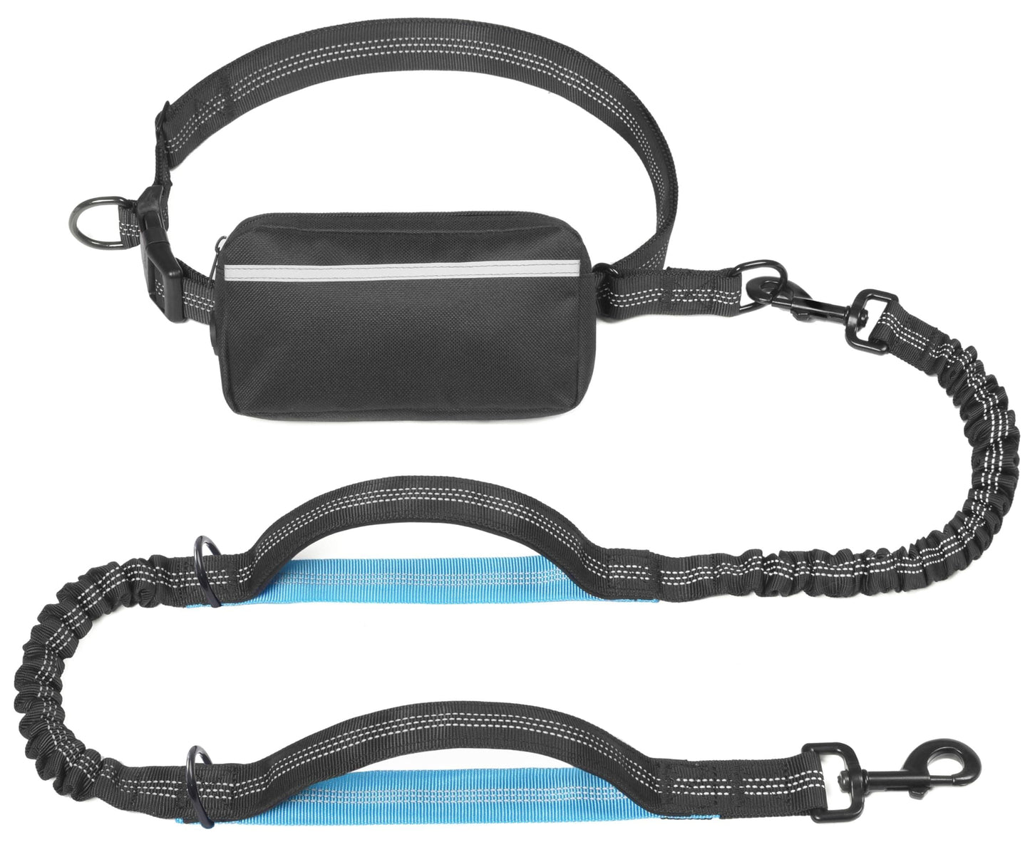 Hands-Free Dog Leash Set with Waist Belt and Storage Pouch, Shock-Absorbing Bungee Leash for Jogging, Walking, and Outdoor Adventures, Reflective Safety Design for Night Use (Black)