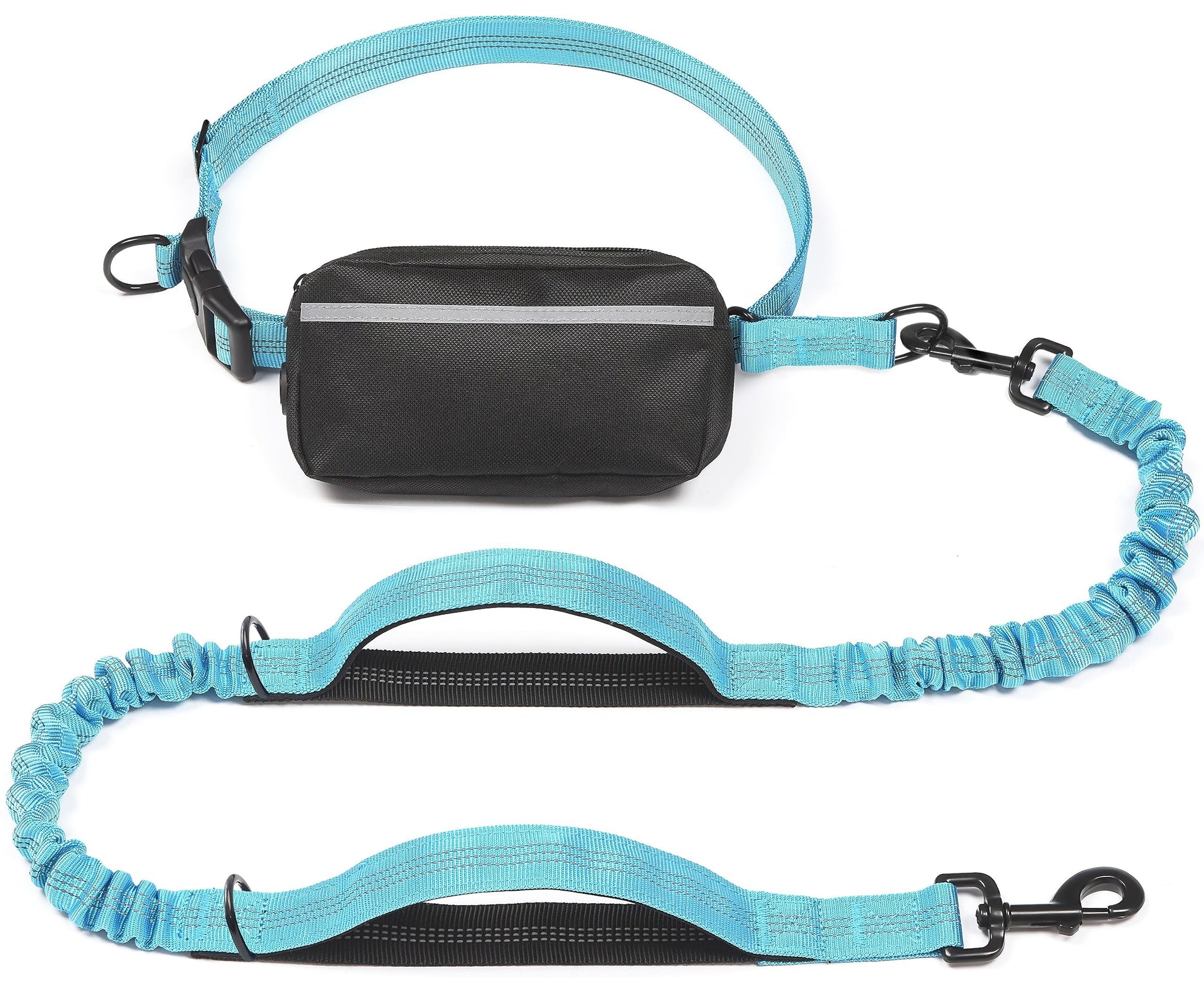 Hands-Free Dog Leash Set with Waist Belt and Storage Pouch, Shock-Absorbing Bungee Leash for Jogging, Walking, and Outdoor Adventures, Reflective Safety Design for Night Use (Blue)