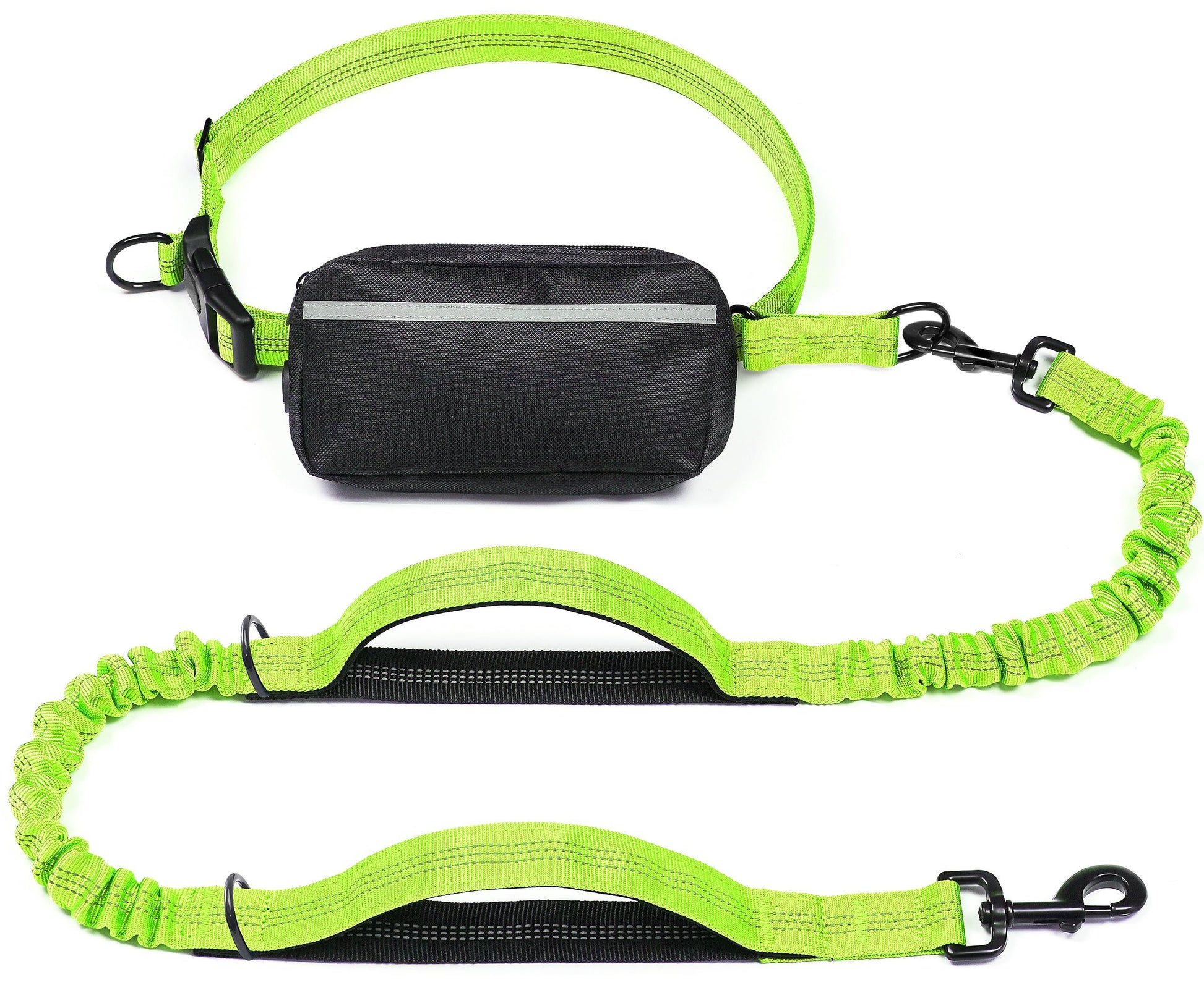 Hands-Free Dog Leash Set with Waist Belt and Storage Pouch, Shock-Absorbing Bungee Leash for Jogging, Walking, and Outdoor Adventures, Reflective Safety Design for Night Use (GrassGreen)