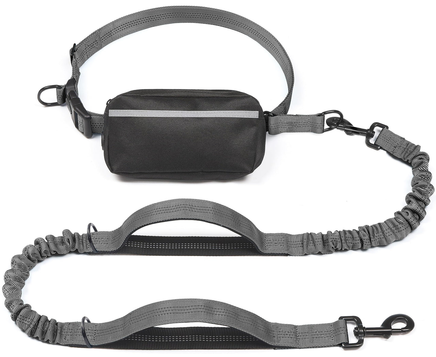 Hands-Free Dog Leash Set with Waist Belt and Storage Pouch, Shock-Absorbing Bungee Leash for Jogging, Walking, and Outdoor Adventures, Reflective Safety Design for Night Use (Grey)