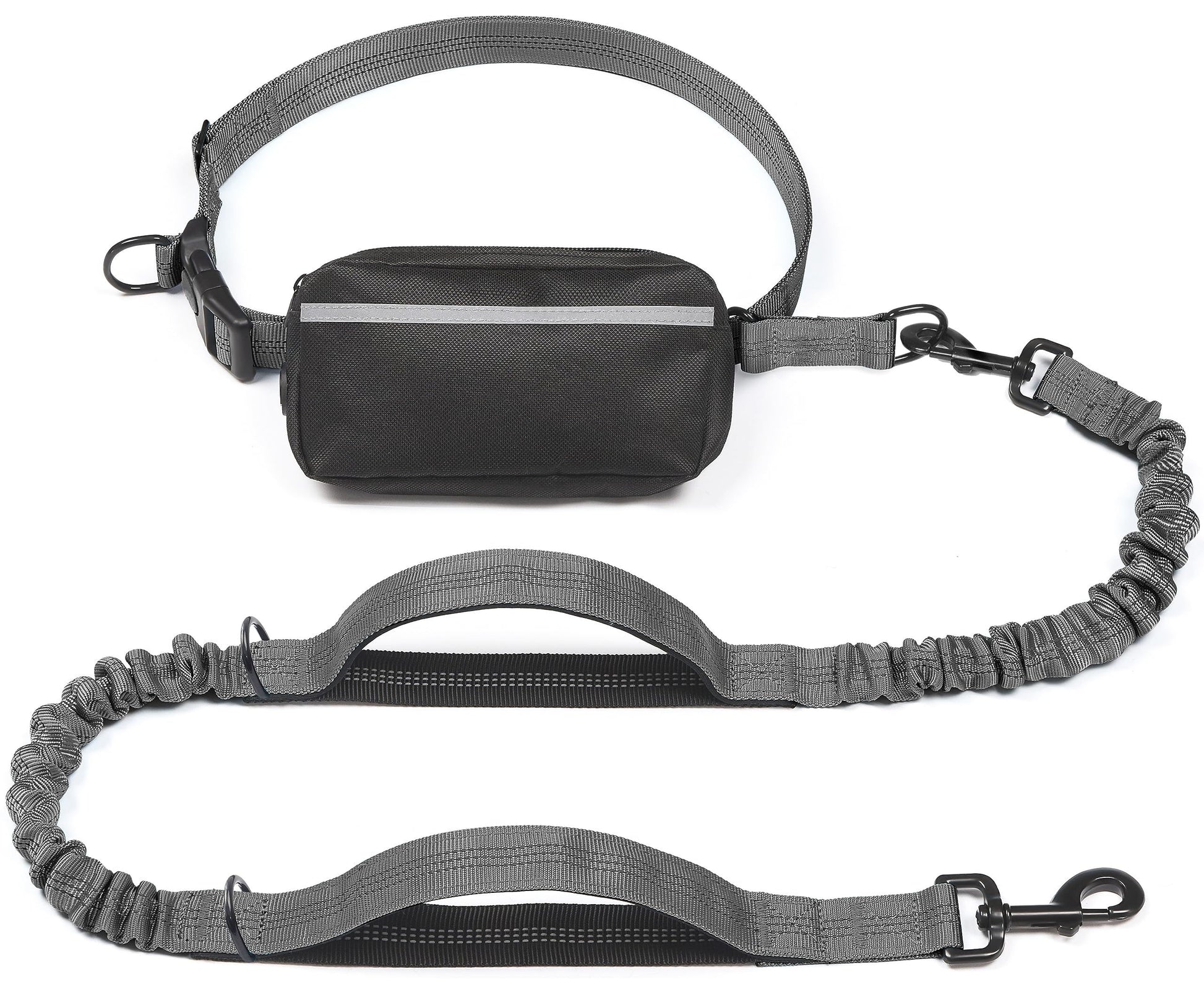 Hands-Free Dog Leash Set with Waist Belt and Storage Pouch, Shock-Absorbing Bungee Leash for Jogging, Walking, and Outdoor Adventures, Reflective Safety Design for Night Use (Grey)