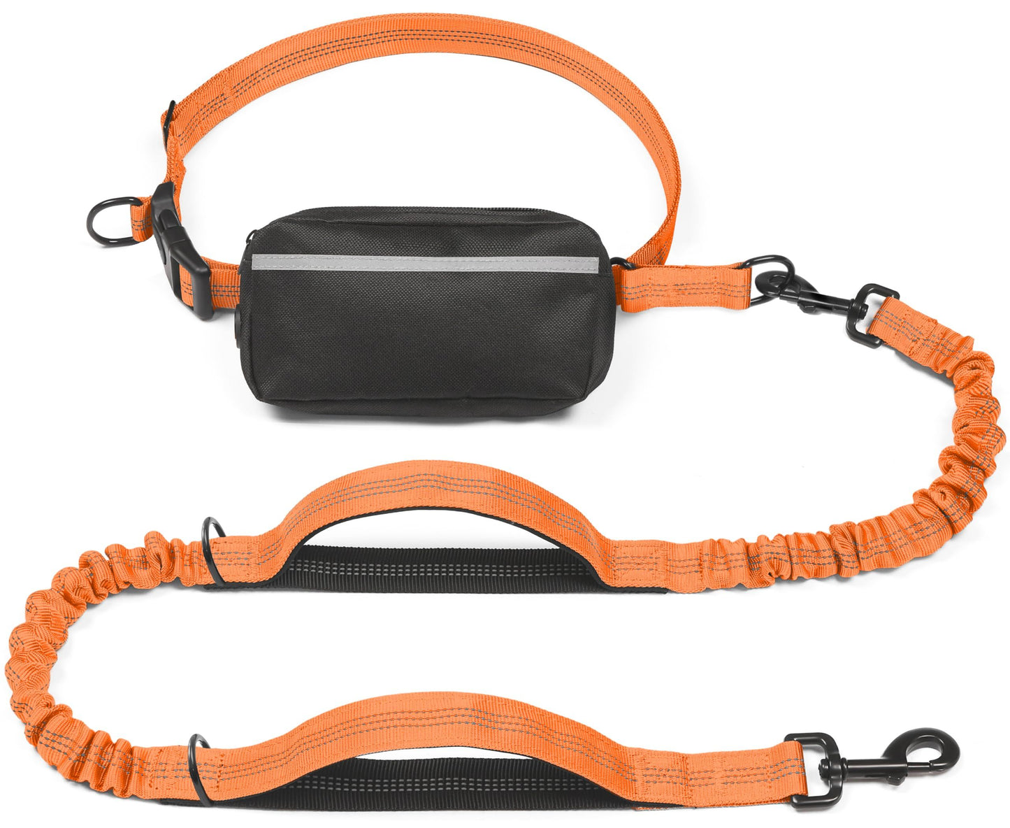 Hands-Free Dog Leash Set with Waist Belt and Storage Pouch, Shock-Absorbing Bungee Leash for Jogging, Walking, and Outdoor Adventures, Reflective Safety Design for Night Use (Orange)