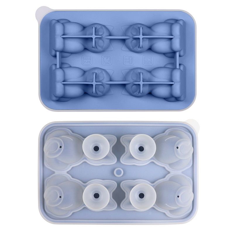 Adorable 4-Cavity Cat-Shaped Silicone Ice Mold for Whiskey, Coffee & Fruit Drinks – Easy-Release, Fun Beverage Chilling for Home Bars and Everyday Dining (Blue)