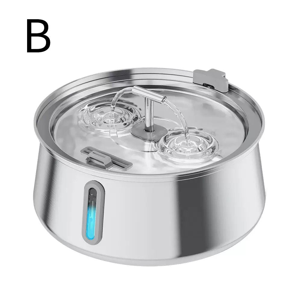 304 Stainless Steel Automatic Pet Water Fountain, 4L Cat Water Dispenser with Transparent Window, Dual Flow Modes, Activated Carbon Filter, Low Noise USB Pump for Indoor Cats and Dogs (B)