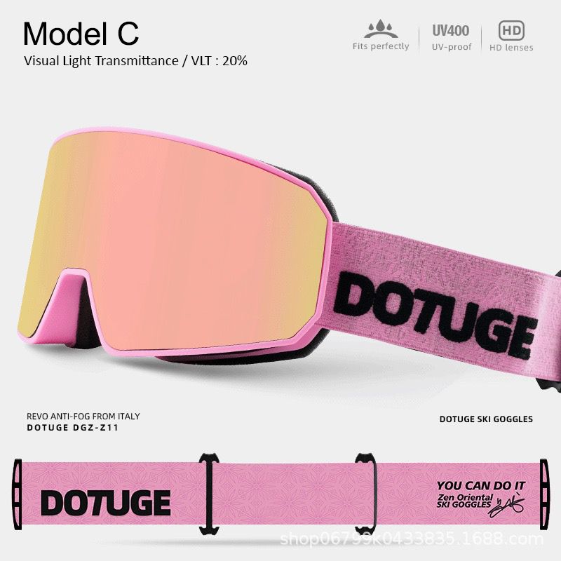 DOTUGE DGZ-Z11 Ski Goggles with Italian REVO Coating, Anti-Fog Dual-Layer HD Lens, UV400 Protection, Cylindrical Design for Skiing, Snowboarding, and Winter Outdoor Sports (C)