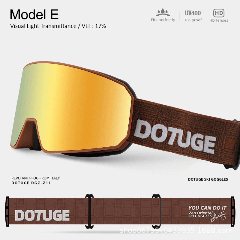 DOTUGE DGZ-Z11 Ski Goggles with Italian REVO Coating, Anti-Fog Dual-Layer HD Lens, UV400 Protection, Cylindrical Design for Skiing, Snowboarding, and Winter Outdoor Sports (E)